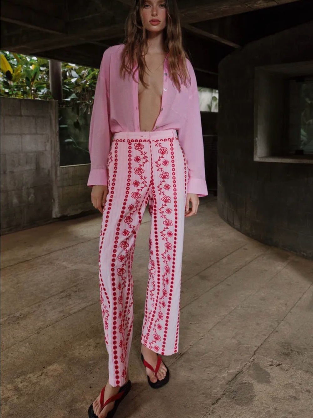 Zara Pink Pants with Openwork Embroidery - NWT - XS 2421/992/620
